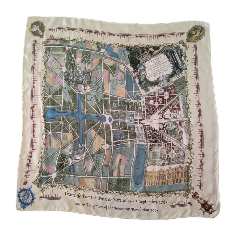 Versailles Silk Scarf Made In France Map Souvenir 35"X36"